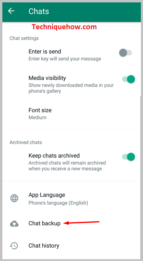 click on the option Chat backup