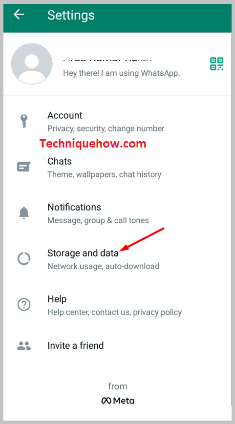 click on the options Storage and data on whatsapp