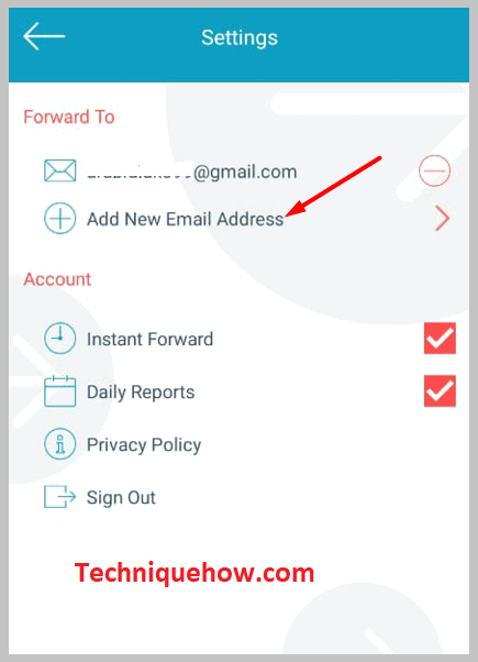 clicking on Add New Email Address