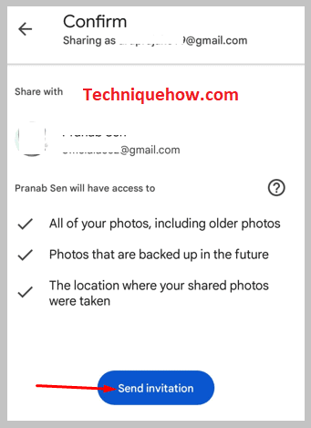 clicking on Send Invitation