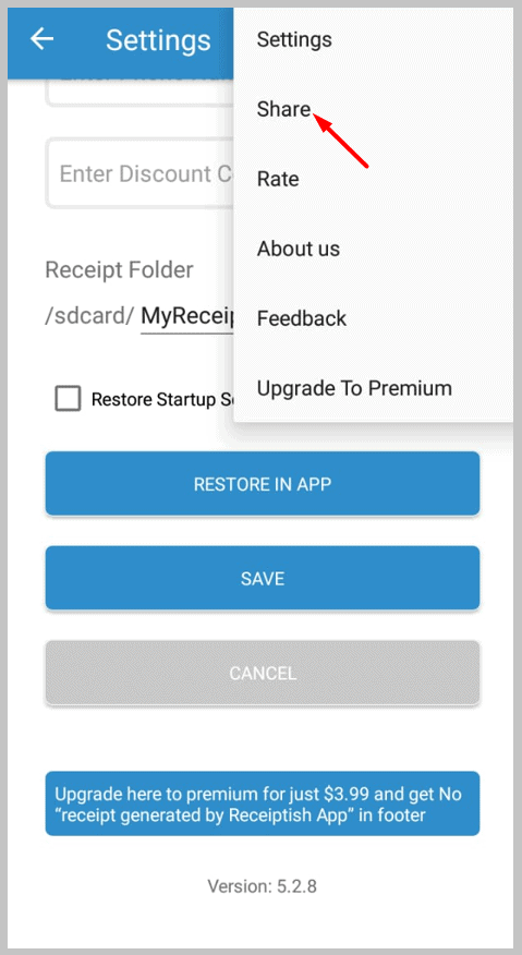 clicking on Share from the drop-down choices