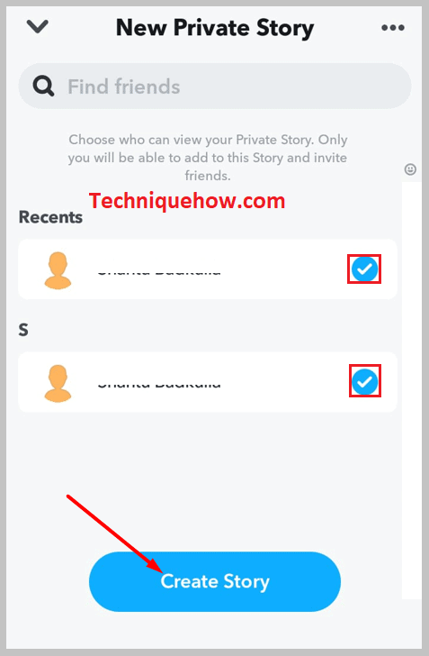 clicking on the name and tap on Create Story