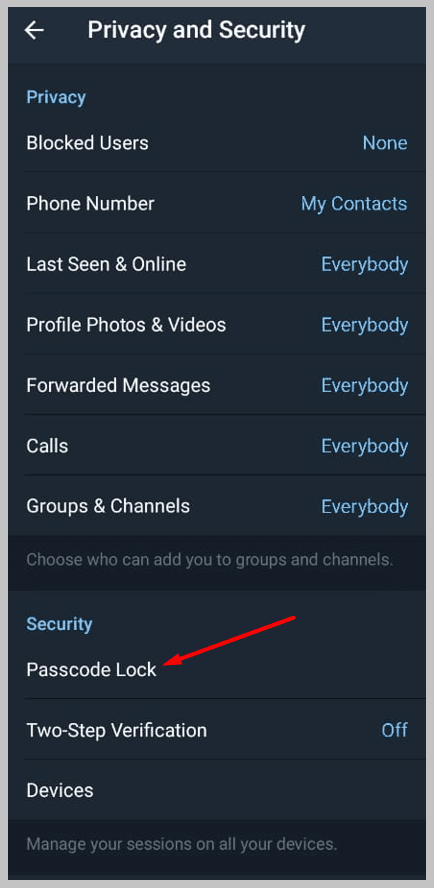 ee the option Passcode Lock.
