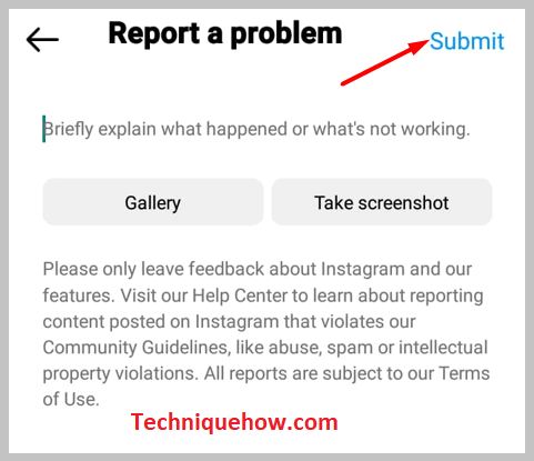 explain the issue and tap the 'Submit' button