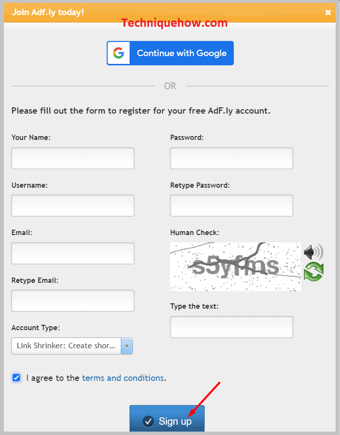 fill in the registration form with all your details