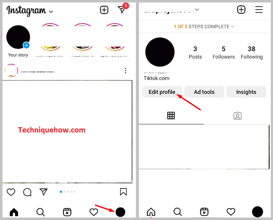 Gehen Sie zu Ihrem Instagram-Profil und tippen Sie auf die Option Profil bearbeiten