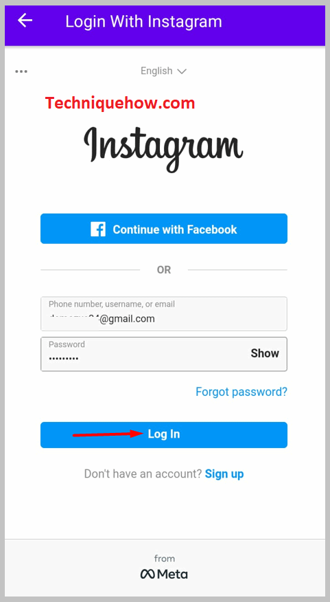 log in to Instagram via the instant cleaner