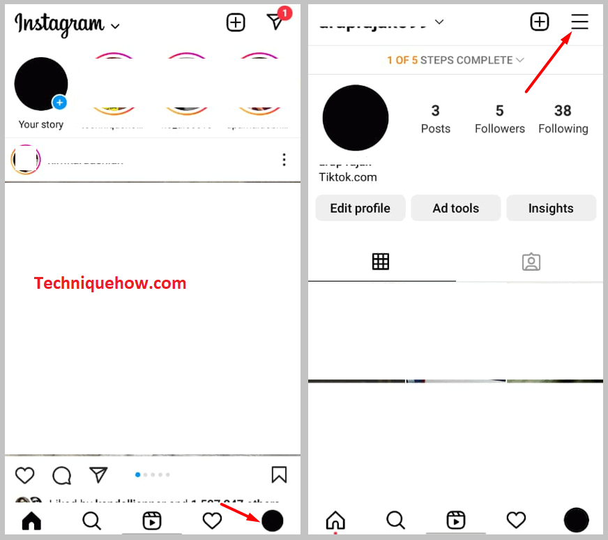 open your Instagram profile and tap on the