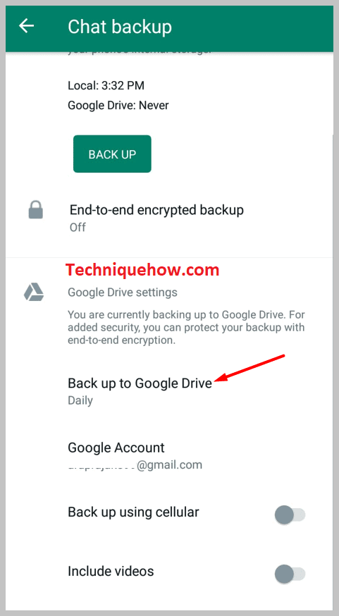 option Back to up to Google Drive