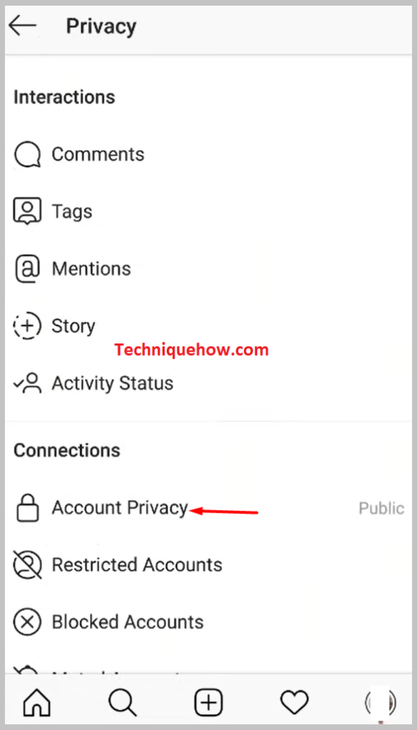 option that says Account privacy present 
