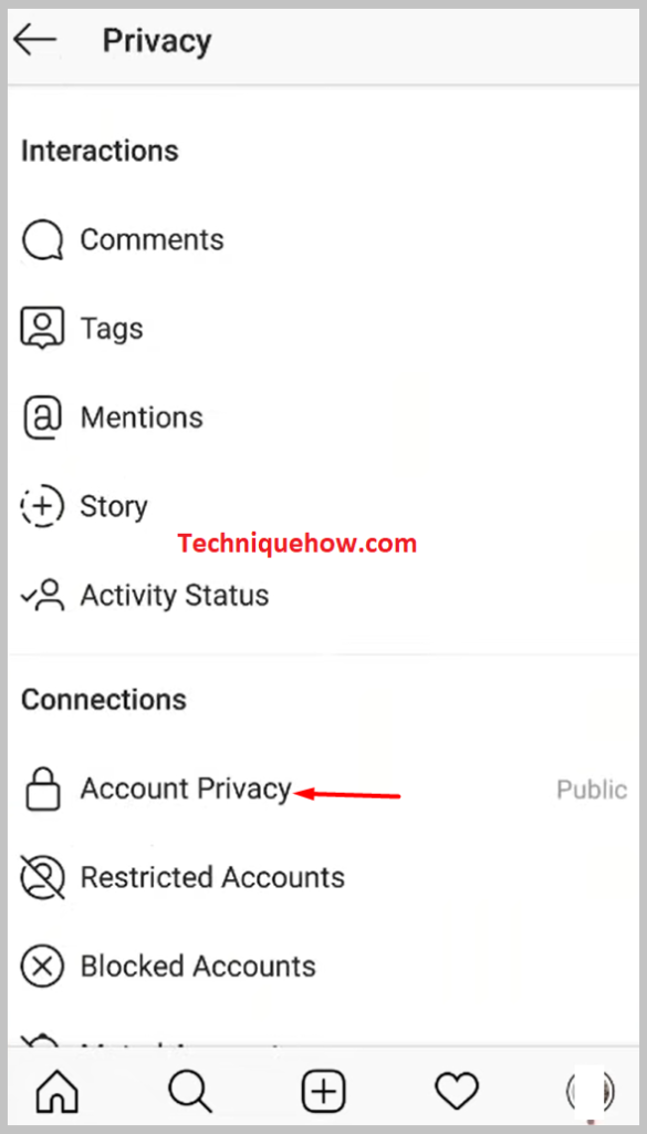 option that says Account privacy present