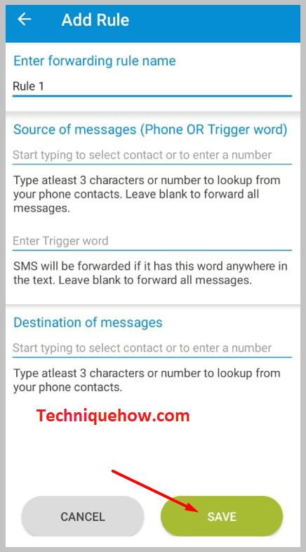 phone number and click on Save on Easy Sms