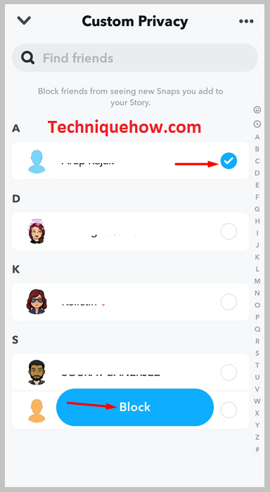press the triangle icon and then tap Blocked