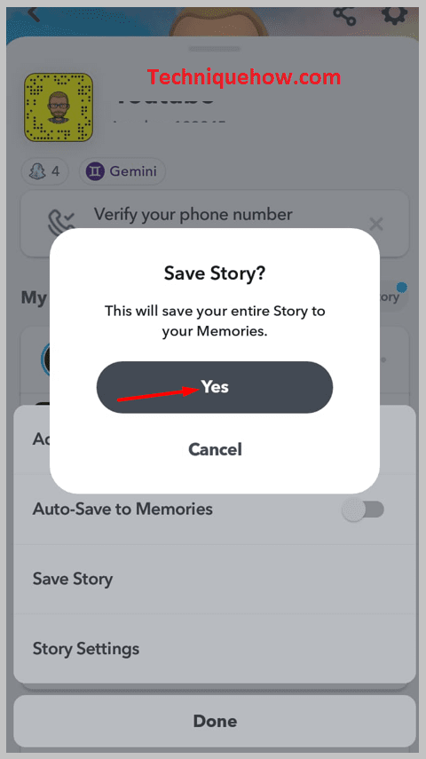 save story yes button on snapchat