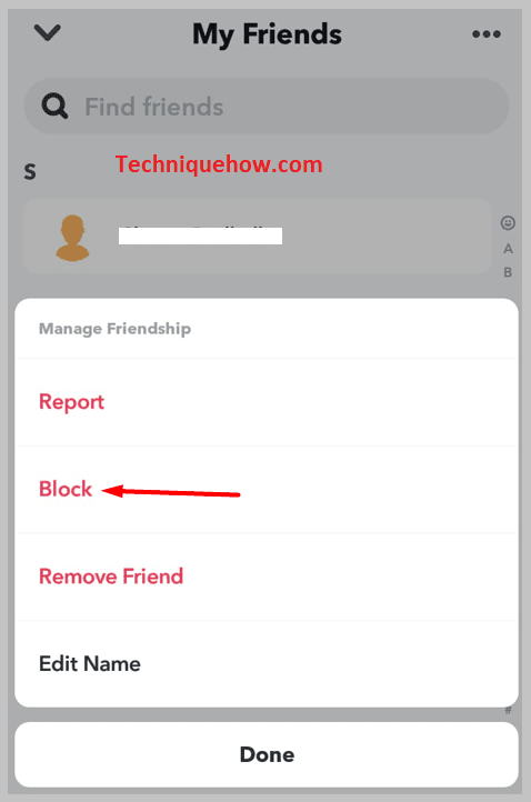 select the option Block