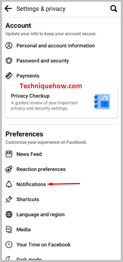settings menu, open the Notifications option