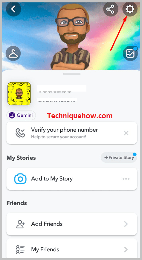 tap on Settings icon on snapchat