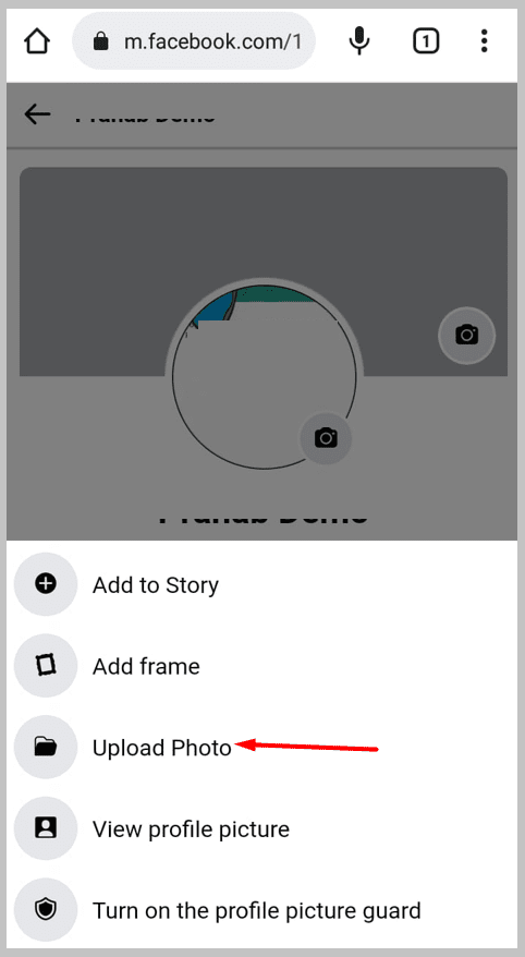 tap on the ‘Upload Photo’ option  on mobile browser