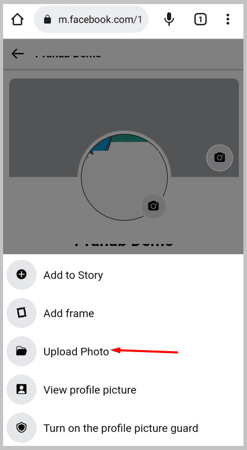 tap on the ‘Upload Photo’ option on mobile browser