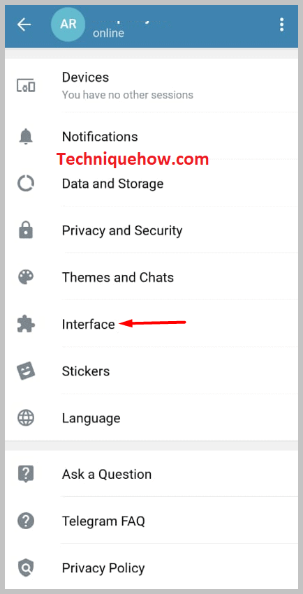 that tap on “Interface” from the app settings.