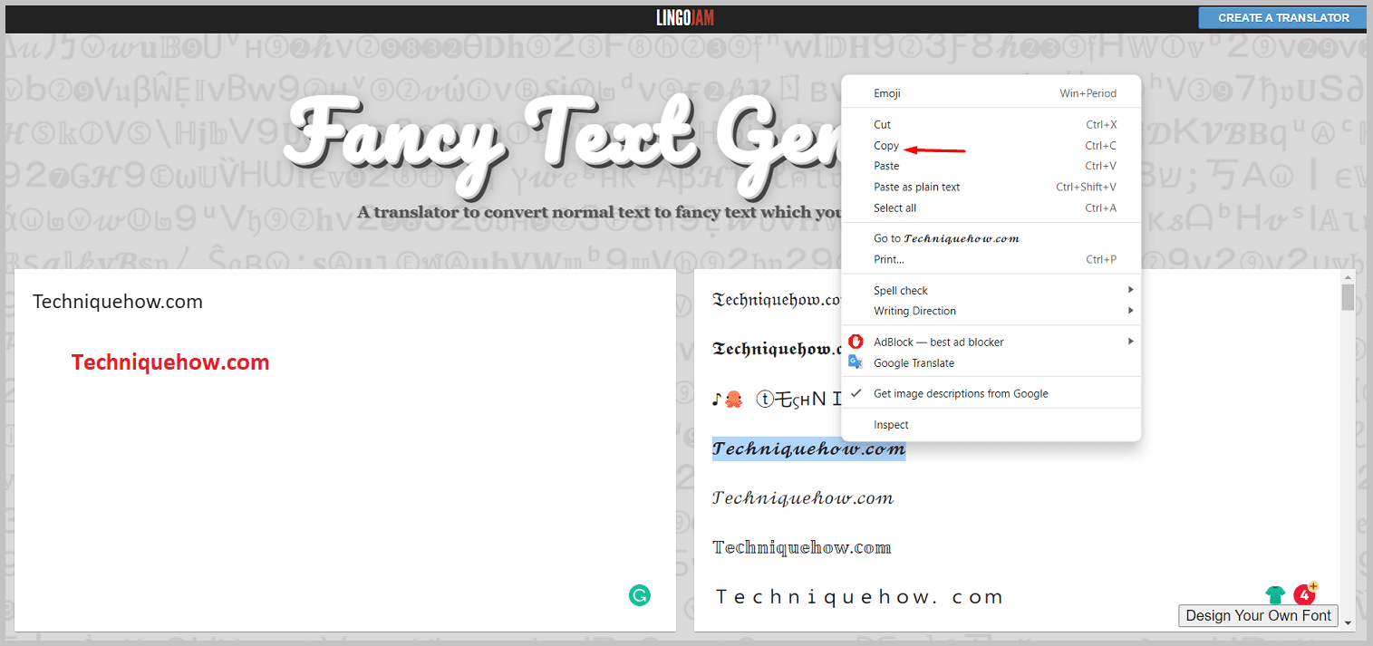 then press the option Copy