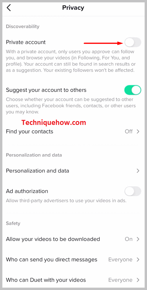 turn off the 'Private Account' toggling to left