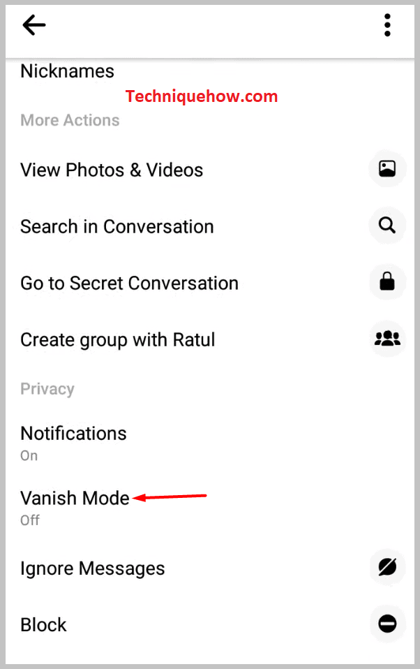 turn on Vanish Mode on messenger