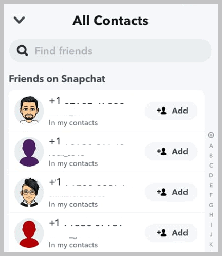 under the Friends on Snapchat header