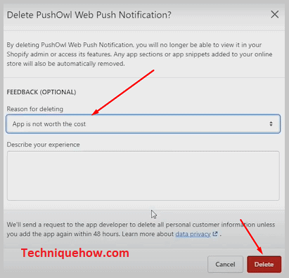 Click on Delete