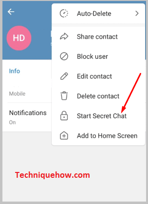 Click on Start Secret Chat