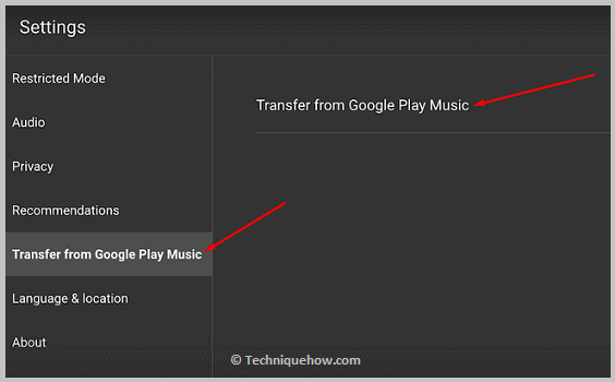 Click on Transfer from Google Play Music