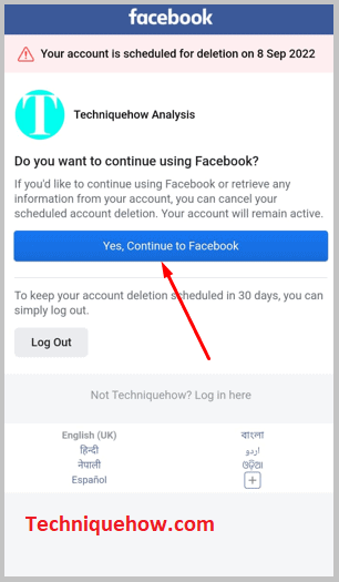 Click on Yes, Continue to Facebook