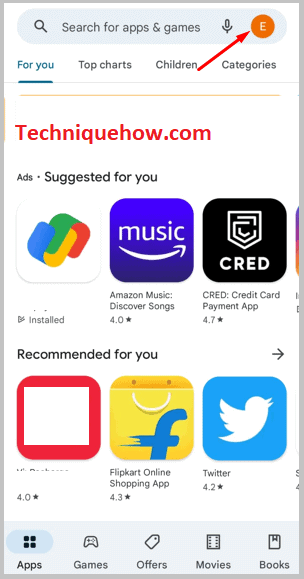 Click on profile icon in google play