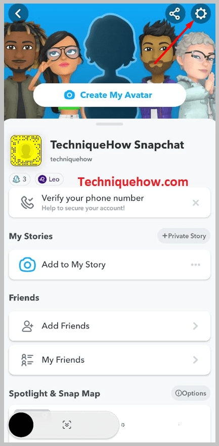Click on the gear icon snapchat++
