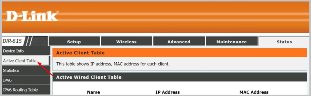 Client Table on dlink