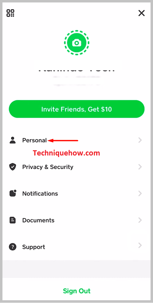 Personal” tab cash app