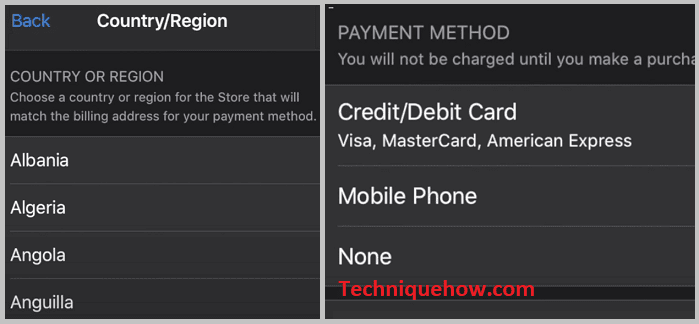 Select contry and select payment method