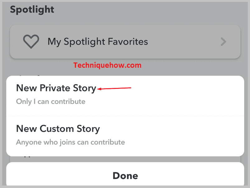 Select the +Private Story option