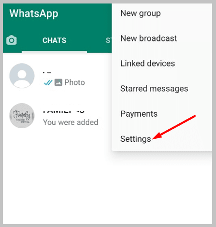 Settings page whatsapp