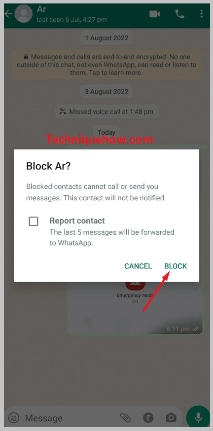 Tap Block confirm whatsapp