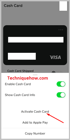 Tap on Activate Cash Card
