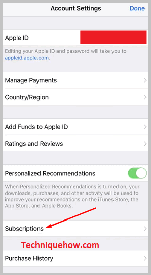 Tap on the 'Subscriptions' option