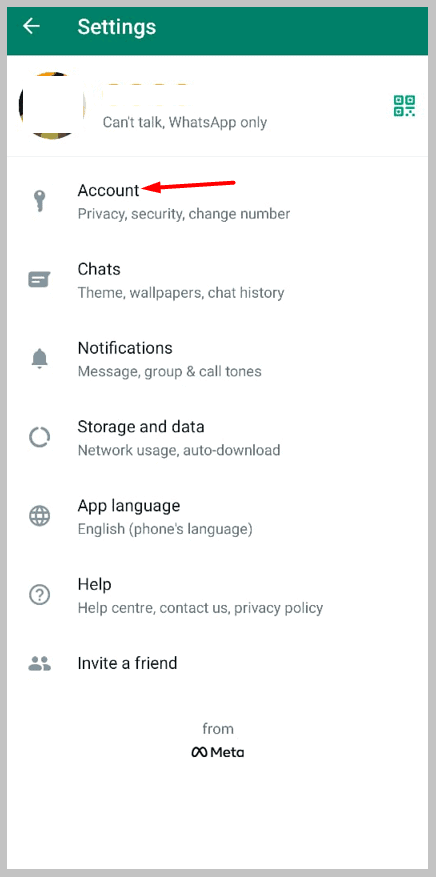 Then tap Account on whatsapp
