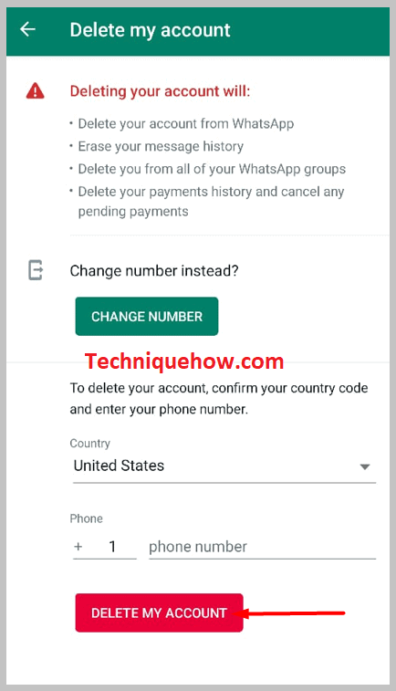 enter your registered mobile number to delete WhatsApp