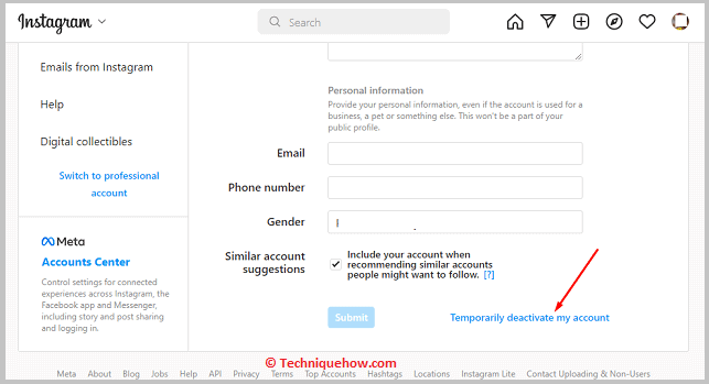 Click on Temporarily disable my account