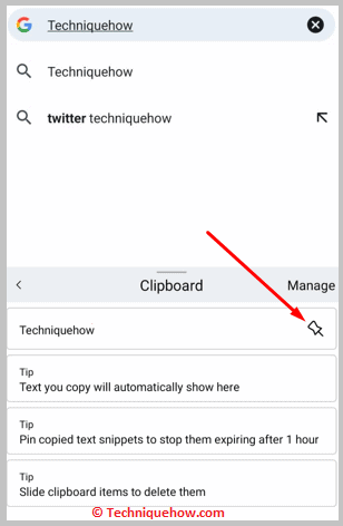 Click on pin icon