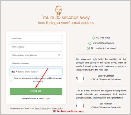 Click on signup