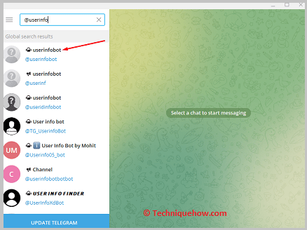 Open Telegram App on PC and Search '@userinfobots'