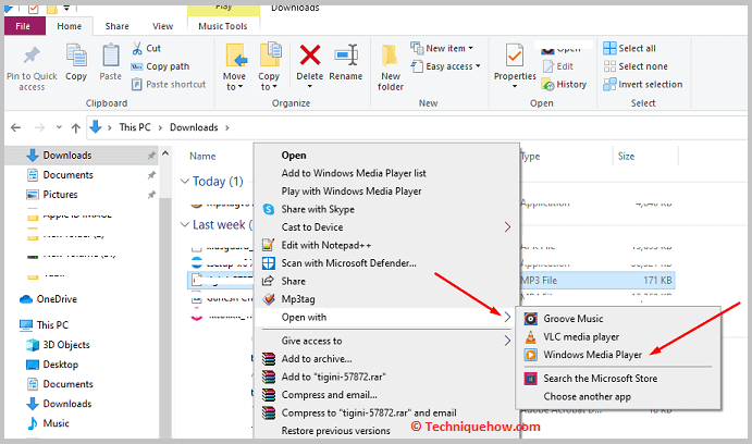 Right-click on MP3 & Open with Windows Media Player