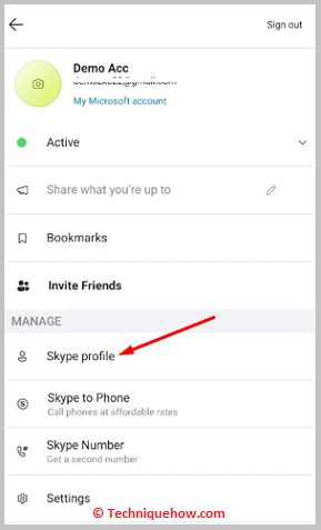 Tap on Skype Profile